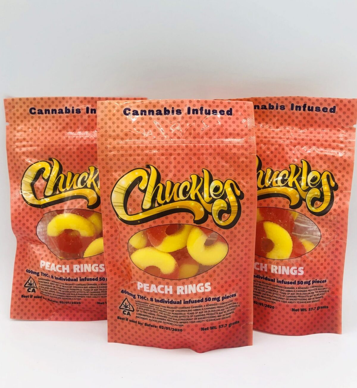 Chuckles – Peach Rings 400mg