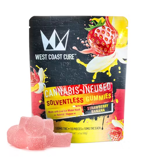 Strawberry Banana Flavored Solventless Gummies – 10x 10mg/gummy
