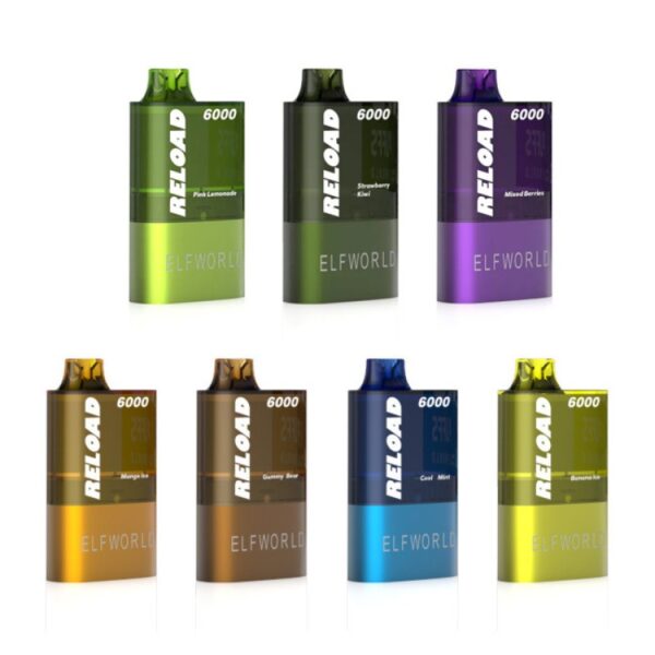 ELFWORLD Reload Rechargeable Disposable Vape – 12ml Pre-Filled, 650mAh, Mesh Coil, 6000 Puffs