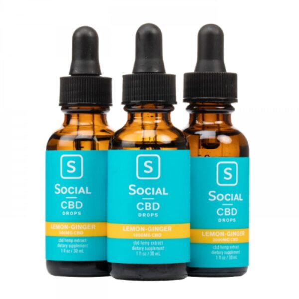 Social CBD Lemon Ginger Isolate Oil Drops – 30ml Pure CBD, THC-Free, Infused with Lemon and Ginger, Vegan