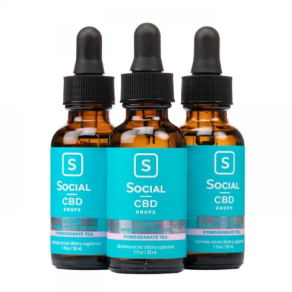 Social CBD Pomegranate Tea Broad Spectrum Oil Drops – 30ml, THC-Free, Natural Flavor, Vegan