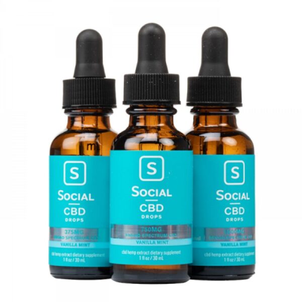Social CBD Vanilla Mint Broad Spectrum Oil Drops – 30ml, THC-Free, Natural Flavor, Vegan