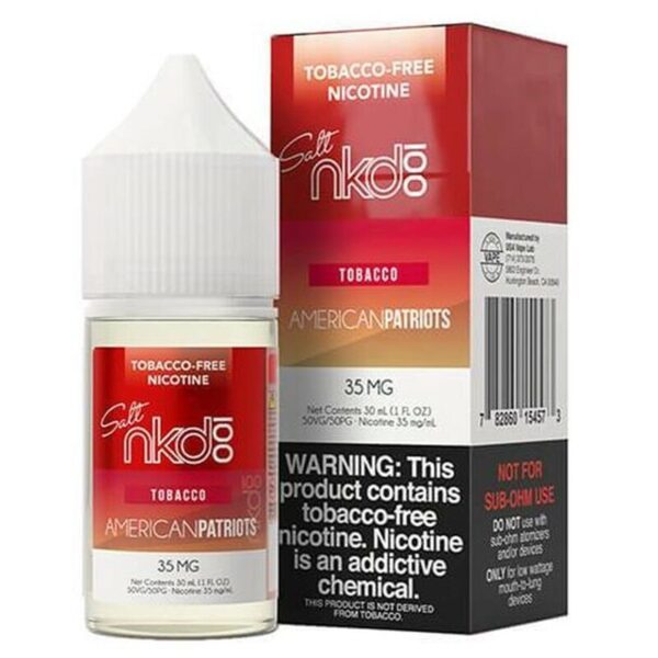Naked American Patriots Tobacco-Free Nic Salt E-Juice 30ml – Rich Classic Tobacco Flavor
