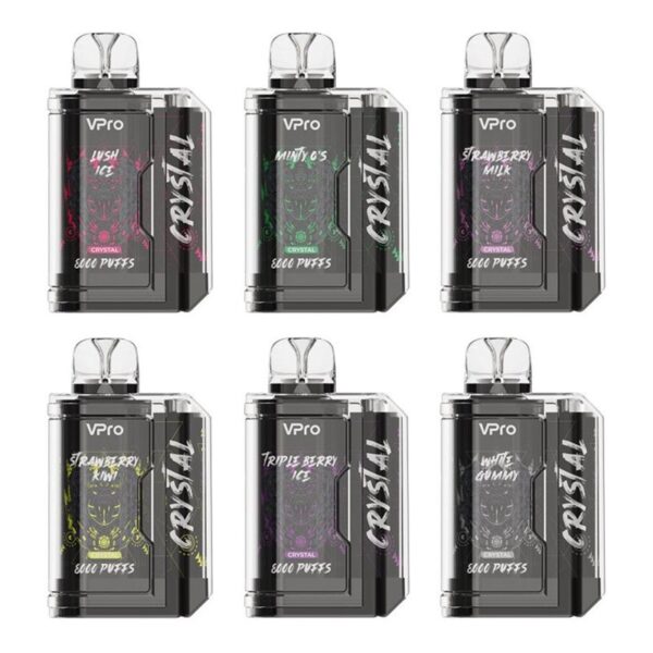 VPro Crystal 8000 Transparent Design Disposable Vape with 18ml Pre-Filled E-Liquid and Mesh Coil