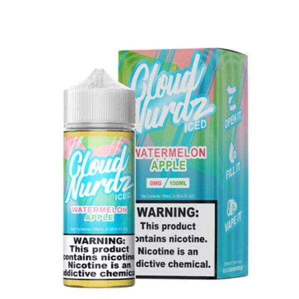 Cloud Nurdz Watermelon Apple ICED E-Juice 100ml – Refreshing Menthol Vape Juice with Sweet Candy Flavor