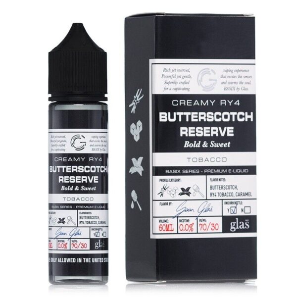 Glas Vapor Butterscotch Reserve – Basix Series E-Juice 60ml – Rich Tobacco and Velvety Butterscotch Flavor Vape Juice