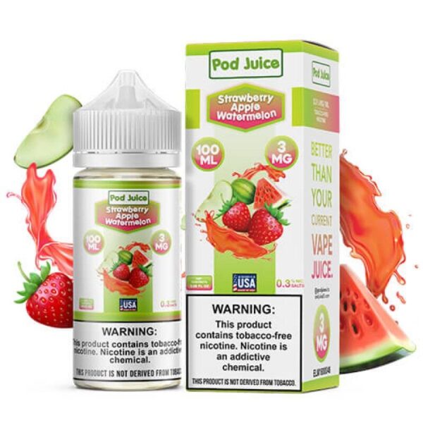 Pod Juice Strawberry Apple Watermelon E-Juice 100ml – Sweet Strawberry, Crisp Apple, and Ripe Watermelon Blend