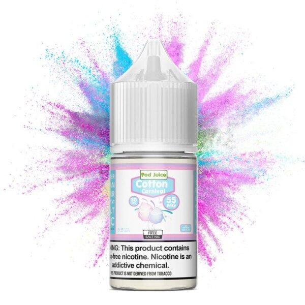 Pod Juice Salts Series Cotton Carnival E-Juice 30ml – Blue Raspberry and Pink Vanilla Cotton Candy Flavor