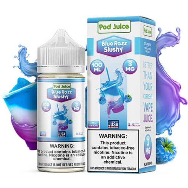 Blue Razz Slushy E-Juice by Pod Juice 100ml – Premium Vape Liquid with Smooth Blue Raspberry Flavor, High VG for Thick Clouds, Available in Various Nicotine Strengths