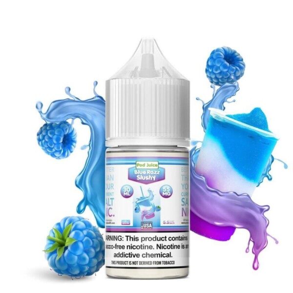 Blue Razz Slushy Nic Salt E-Juice by Pod Juice 30ml – Sweet Blue Raspberry Flavor, Perfect for Pod Devices, Available in High Nicotine Strengths