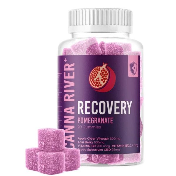 Canna River CBD Pomegranate Broad Spectrum Recovery Gummies 400mg | Apple Cider Vinegar | Acai Berry | Vitamins B9 & B12 | THC Free | Third Party Tested