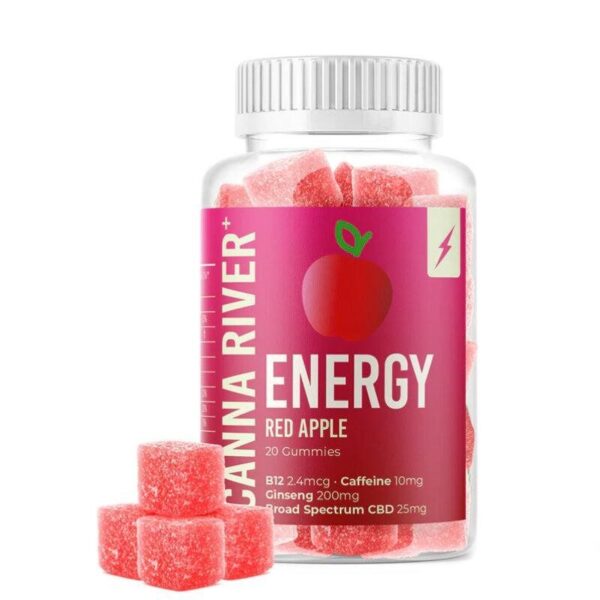 Canna River CBD Red Apple Broad Spectrum Energy Gummies 400mg | Vitamin B12 | Caffeine | Ginseng | THC Free | Third Party Tested