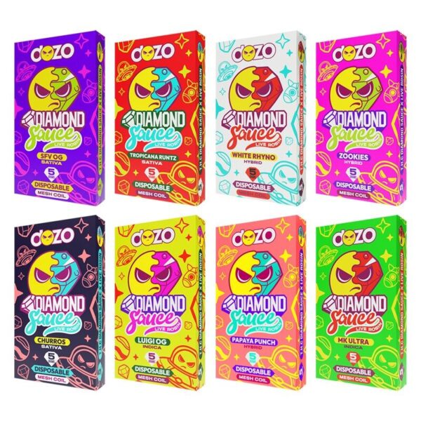 Dozo Diamond Sauce Live Rosin THC-A Disposable Vape – 5000mg, Rechargeable, Mesh Coil, Multiple Flavors