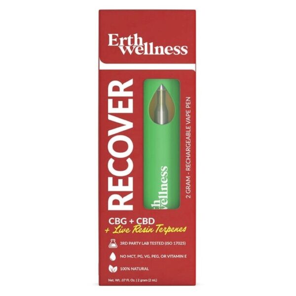 Erth Wellness Recover CBD Blend Disposable Vape 2G – 2000mg CBD, Rechargeable, Patented Dual Airflow, 1.2ohm Coil, <0.3% THC