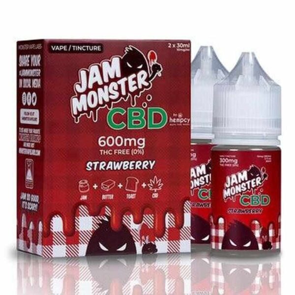 Jam Monster Strawberry CBD E-juice: 2x30ml, THC-Free – Peanut Butter and Strawberry Jelly Flavor for Fast Absorption and Relief