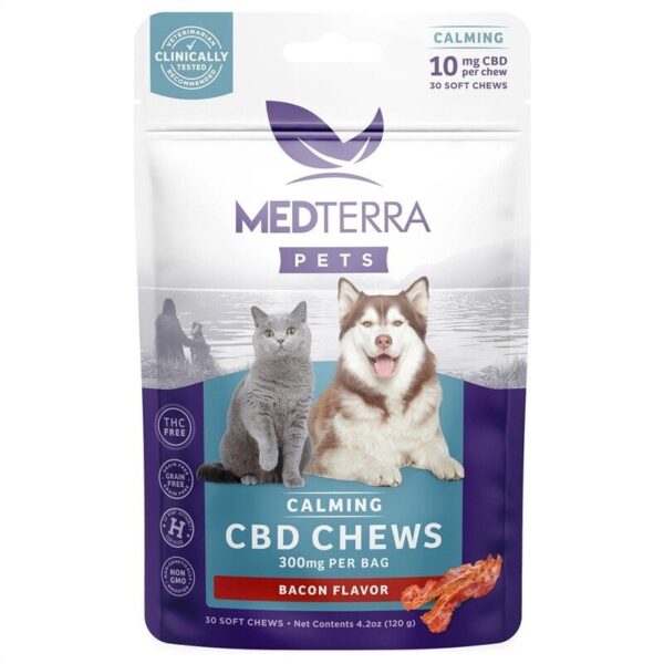 Medterra CBD Calming Soft Chews for Pets – 300mg Isolate, Bacon Flavored, THC-Free, Clinically Tested, Made in USA