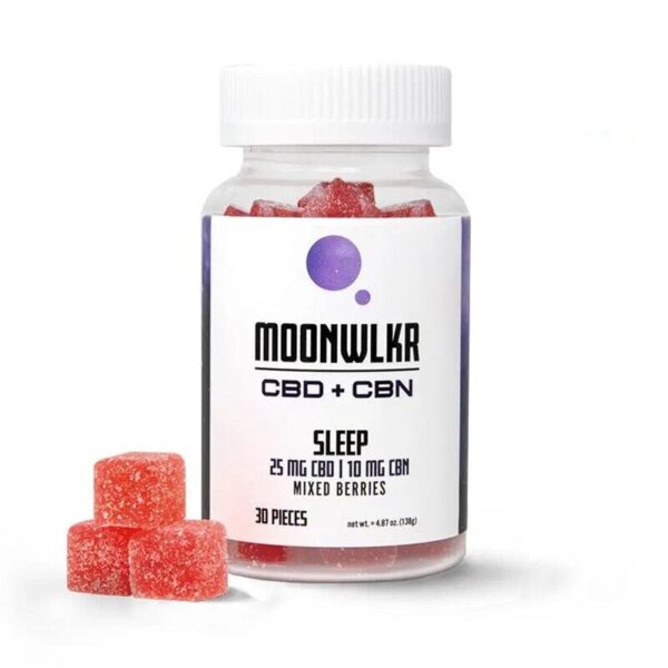 MoonWLKR Mixed Berry CBD:CBN Sleep Gummies – 750mg CBD, 300mg CBN, Vegan, Gluten-Free, Made in USA