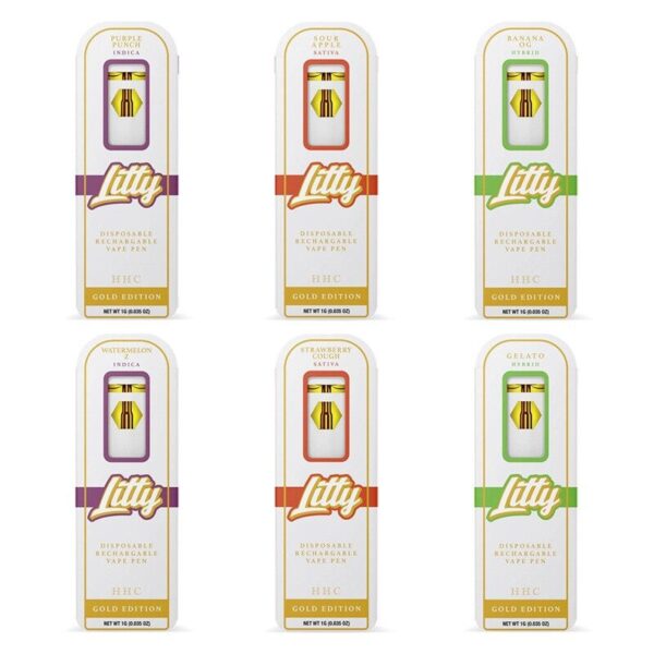 Litty Gold Edition HHC 1g Disposable Vape: 85% High Potency HHC with Natural Terpenes and Therapeutic CBC/CBG/CBD Blend